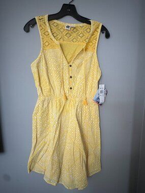 NWT Roxy Ricochet Yellow Cotton Boho Lace Mini Dress - Small